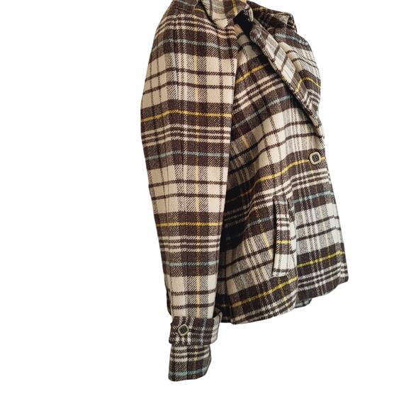 Charter Club Y2K Brown Plaid Wool Blend Short Swing Pea Coat Raglan Sleeves Sz L - Picture 6 of 15